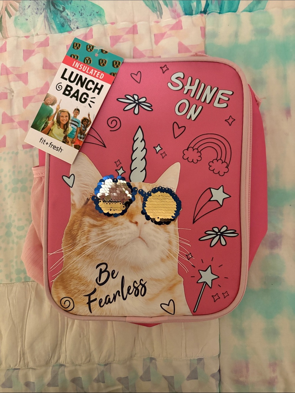 NEW with tag Pink Fit plus Fresh ‘Shine On' Cat Unicorn Insulated Lunch Bag